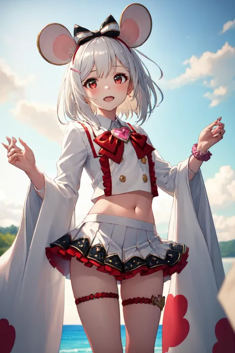 anime girl in a short skirt and a white shirt with a red bow