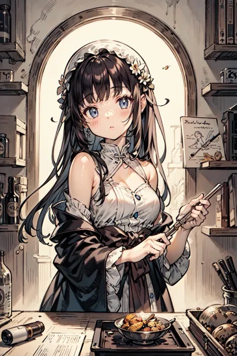 (best quality), girl,(ultra-detailed), (highly detailed CG illustration), ((an extremely delicate and beautiful)),(expressionless),cinematic light,alchemist