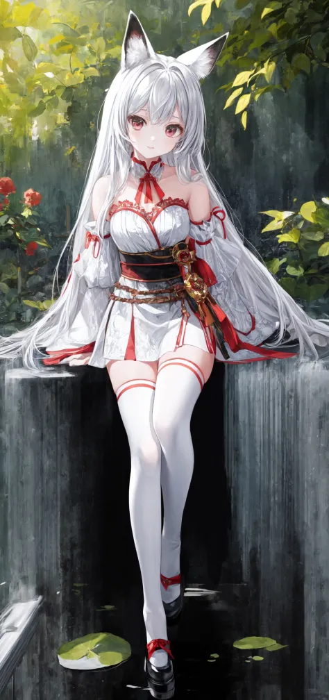 masterpiece,best quality,1girl,solo, full body,  <lora:add_detail:0.8>,    <lora:HuTao_20230708104003:0.7> 1girl,hutao,silver,white thighhighs,animal ears, detached sleeves,