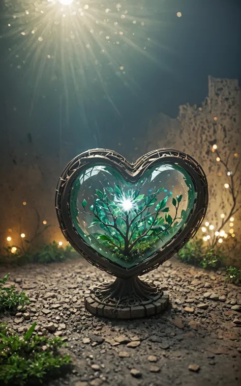 a close up of a heart shaped glass sculpture with a tree inside