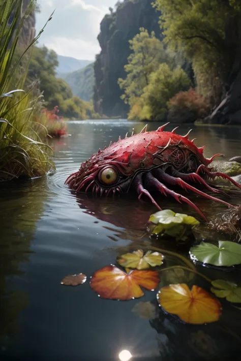 (Ultra realistic, Wonderful, intricate photography, movie shot), (a superb, ultra realistic Glazing of a Formless Spawn Wades into a calm river, outdoor), (Highly detailed, amazing fantasy setting), (Colorful, Ultra Realistic, High quality, Highly detailed, Sharp focus, 8K UHD, Art photography), (trending on artstation)