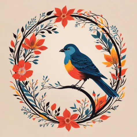 eine Zeichnung eines Vogels in einem Kreis, ein Siebdruck von Petros Afshar, Gewinner des Behance-Wettbewerbs, Prozesskunst, behance hd, digitale Illustration, Tarotkarte