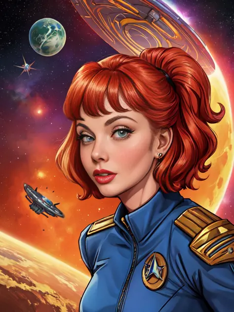 add_detail, masterpiece, Lucille Ball as Captain of the Starship Enterprise on its 5 year mission to seek out strange new worlds...