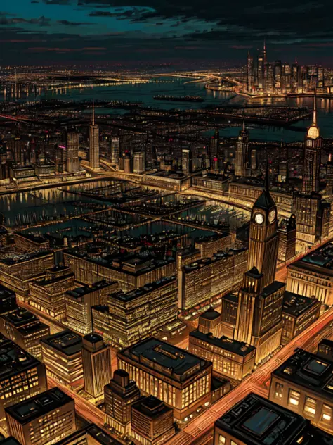 Aerial Map of sprawling Gotham City,