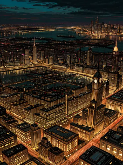 aerial map of sprawling gotham city,