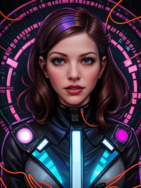 hyperreal, ultrarealistic, detailed, add_detail, masterpiece, Katharine McPhee is in the Mind Control Machine, wires connected t...