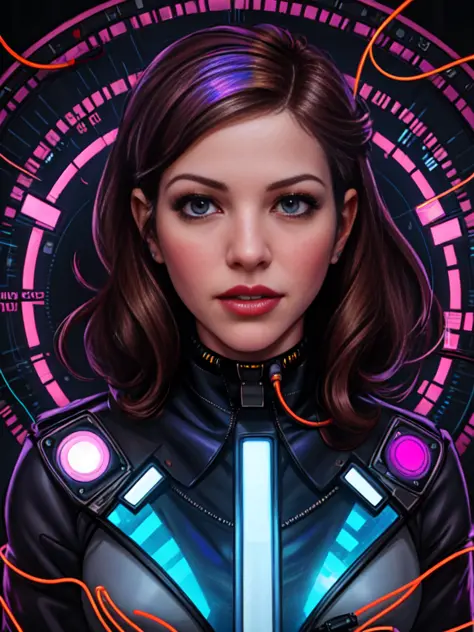 hyperreal, ultrarealistic, detailed, add_detail, masterpiece, katharine mcphee is in the mind control machine, wires connected t...