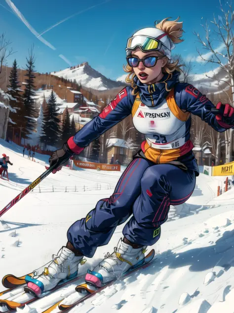 lindsay vonn skiing through a mogul field at aspen