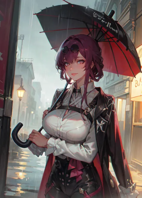 anime girl with umbrella in the rain