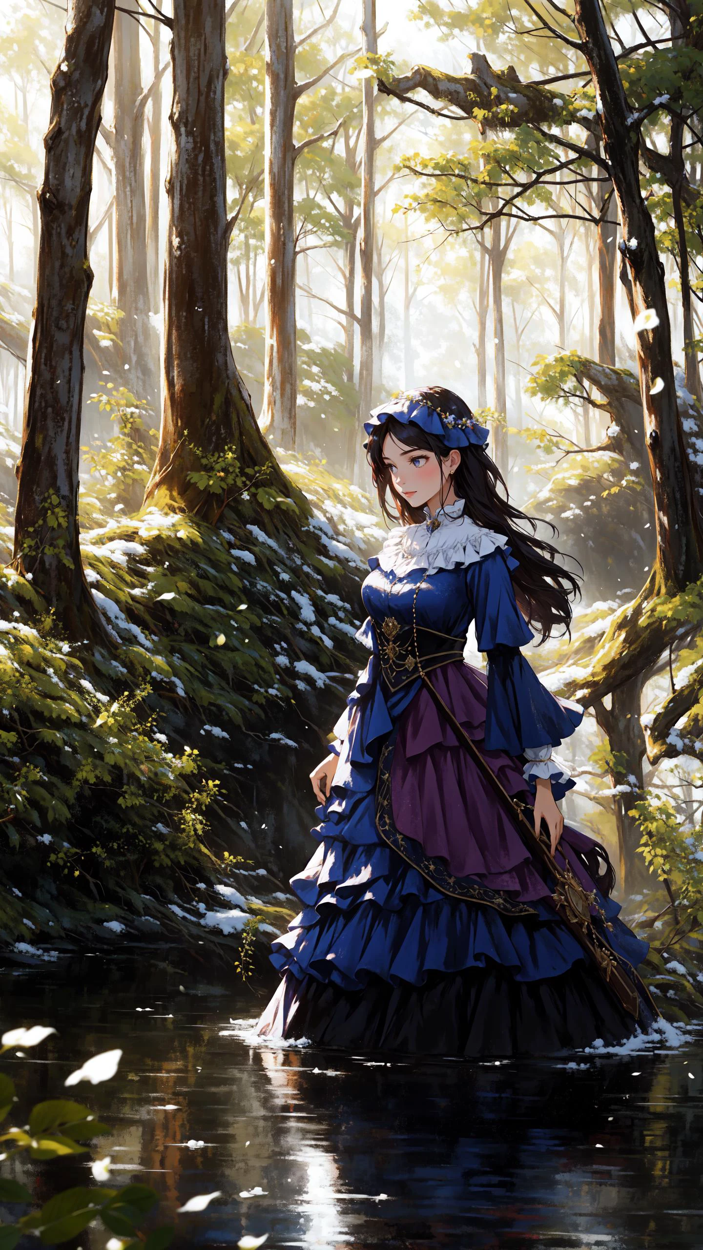 (Layered Depth, Parallax Effect, Soft focus foreground:1.3) (clothed, masterpiece, wide angle, cinematic establishing shot, young adult european woman, highly detailed background:1.2), volumetric lighting, subsurface scattering, dynamic pose, (special effects, color grading, fantasy aura), (Forest Potion Master:1.4), (Small Perky Breasts:0.81), Dense woods, bubbling cauldron, herbal wreaths, magical brews