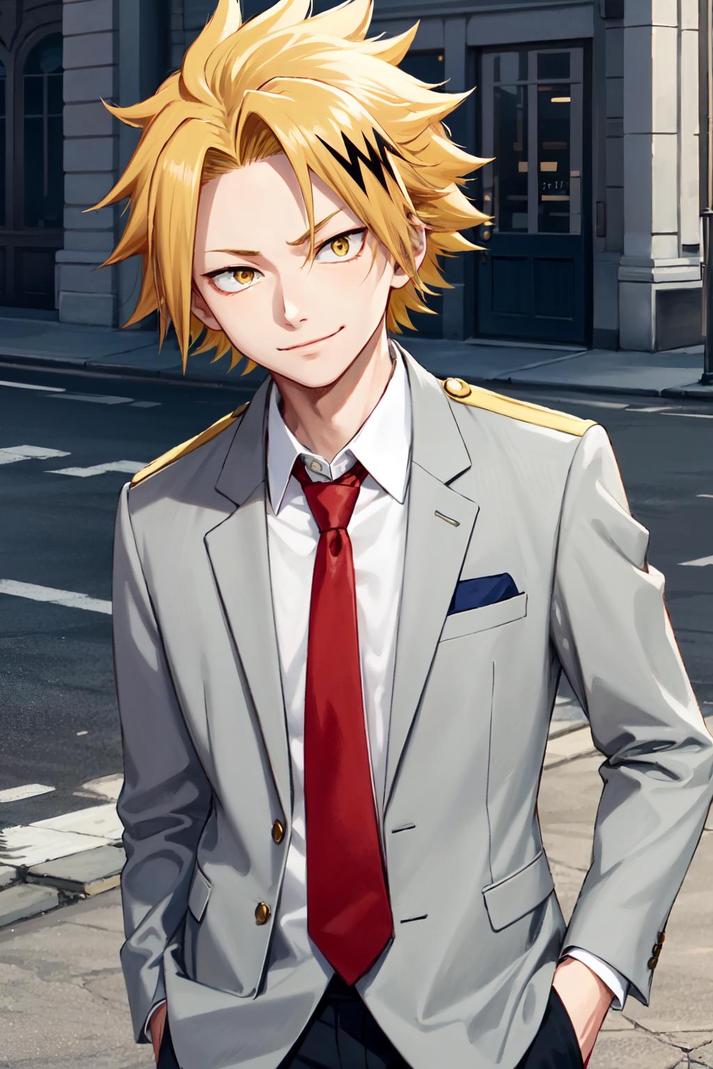 Anime guy in a suit and tie standing on a city street - SeaArt AI