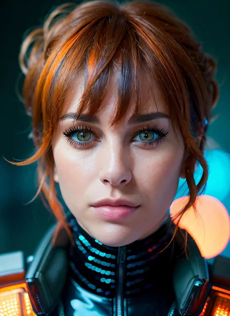 a close up of a woman with a futuristic suit and headphones