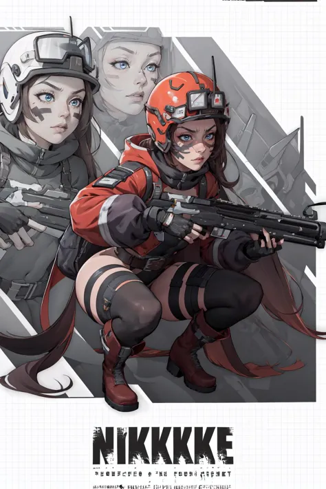 (masterpiece,best quality,absurdres,beautiful,intricate,4k,detailed,aesthetic),IncrsNikkeProfile,full body, zoom layer, holding gun, one knee,1girl,micadef, very long hair, helmet, facial mark, bandaid on face, jacket, leotard, belt, thighhighs, thigh straps, thigh pouch, boots, fingerless gloves,furrowed brow <lora:mica-nikke-richy-v1:1> <lora:NikkeProfile:1>