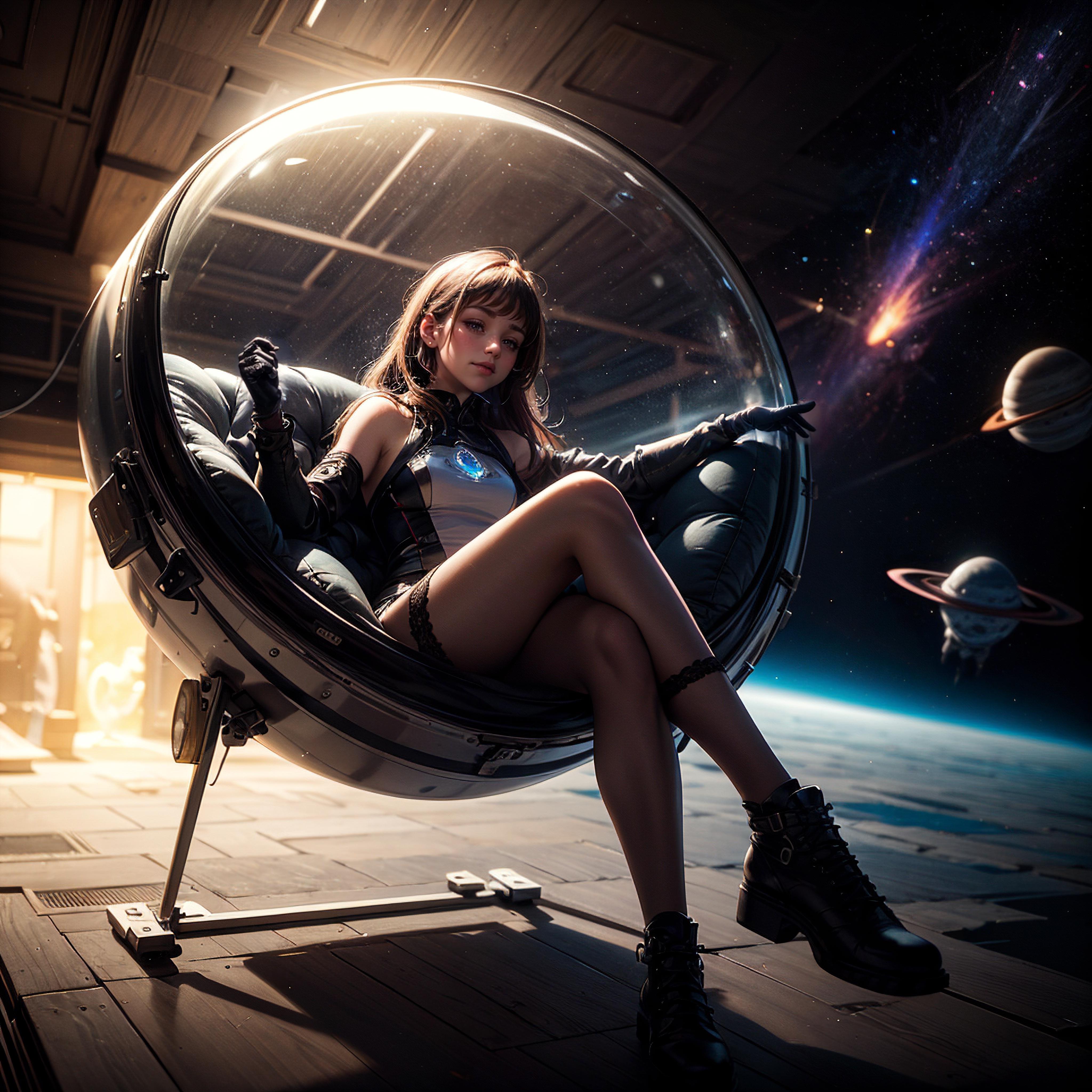 Arafed woman sitting in a chair in a space station - SeaArt AI