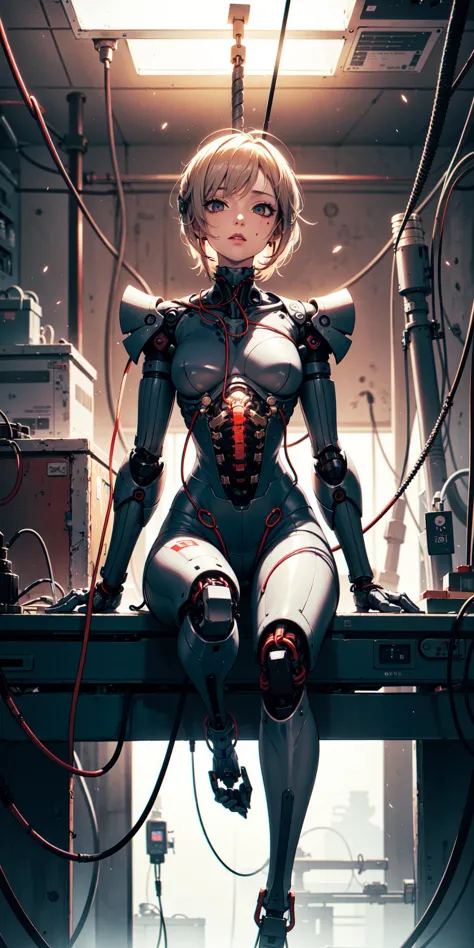 ((Full front shot)),(best quality),((an extremely delicate and beautiful)),((Chest covered)),cinematic light,(1mechanical girl),...