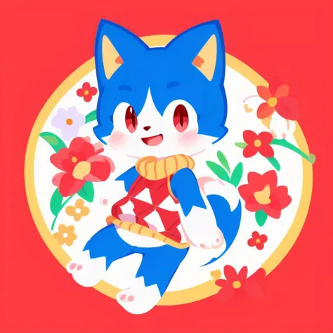 sonic the hedgehog is sitting on a plate with flowers