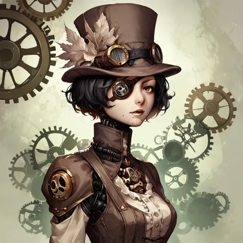 steampunk girl with a top hat and steampunk gear