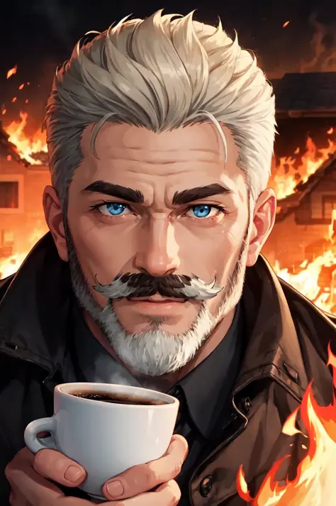 detailed face, detailed eyes, official art,  HoldingACupofCoffee  EasyMalePortrait  ThisisNotFine