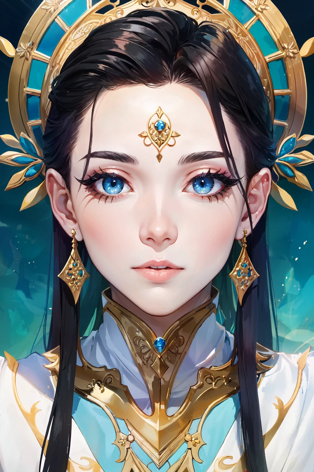 (masterpiece:1.2), (best quality:1.2), perfect eyes, perfect face, perfect lighting, (1boy:1.3), young noble boy, androgynous, long hair, gorgeous, thick eyelashes, makeup, earrings, rich clothes, colorful, fantasy, detailed outdoor city background