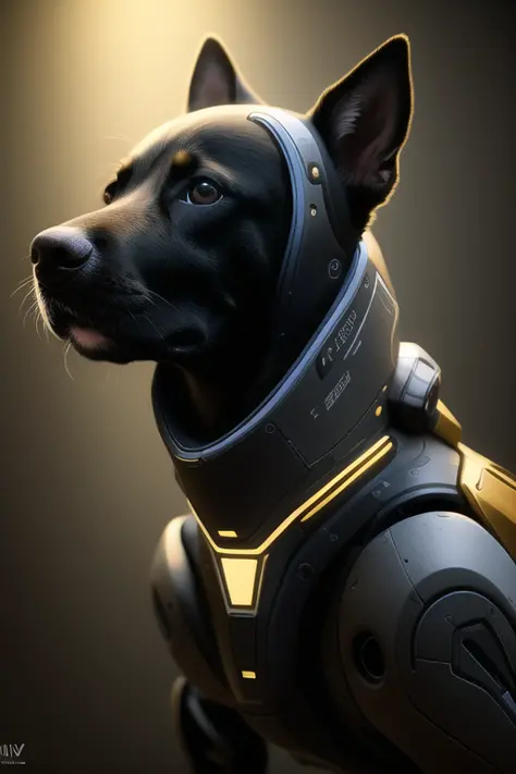 nousr robot best quality, cgunity, 8k, raw photo of (beautiful:1.2) cyborg dog, warframe style, black gold, ultra detailed, ambi...