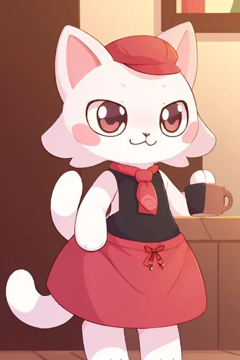 <lora:pokemonCafeStyle:0.6>, pmcafe, red neckerchief,  red apron, cabbie hat, red headwear, blush stickers, pmcafepokemon cafe mix, 
 <lora:Masyunya:0.5>, Masyunya, furry cat,, (high quality:1.2), masterpiece, detailed, highres, 4k, sharp focus