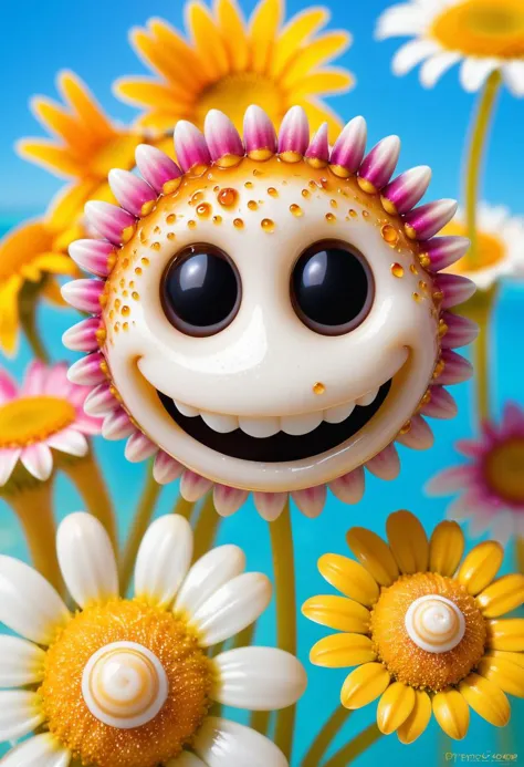 a close up of a flower with a smiley face on it