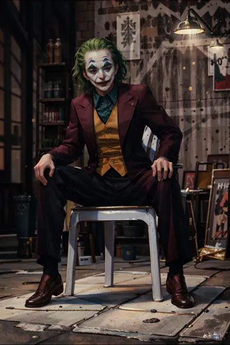 très détaillé, Haute qualité, chef-d&#39;œuvre, Beau, Chaise motivée, Le Joker, 