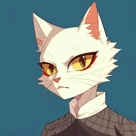 anime cat with yellow eyes and a black shirt