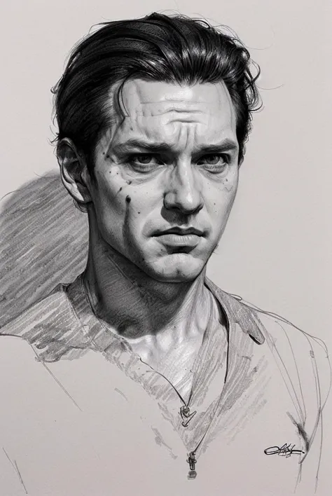 a drawing of a man with a serious look on his face