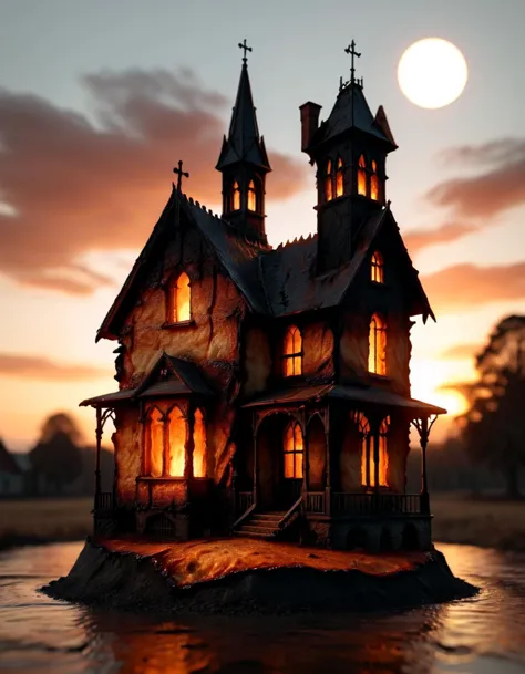 a close up of a house with a light on it