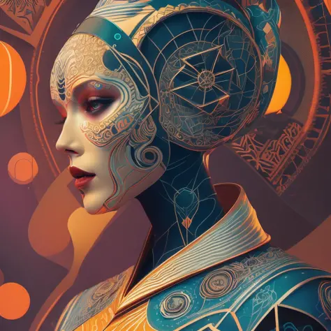 ultra detailed beautiful female android, side portrait, sharp focus, highly detailed vfx portrait, geometric shapes, global illu...