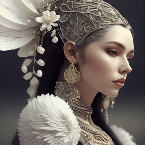 complex 3 d render of a  beautiful fascinating biomechanical woman with a porcelain face, analog, beautiful natural light, rim l...