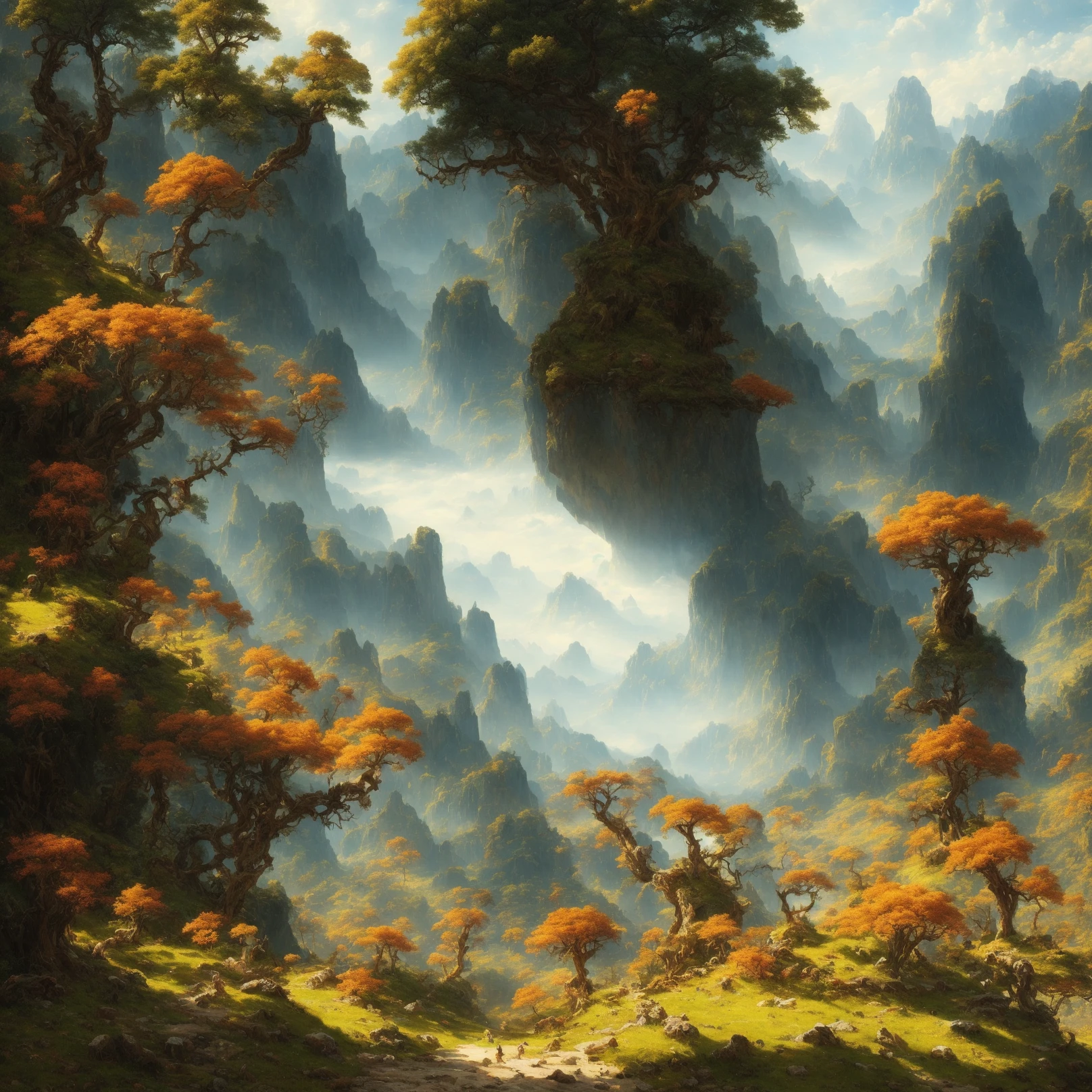 ChromaV5, nvinkpunk,(extremely detailed CG unity 8k fhd wallpaper), An Landscape of majestic and powerful mushroom fields, waterfall cascading down a rocky cliff surrounded by lush giant mushrooms, with hobbits walking across the meadow, award winning photography, Chromatic Aberration, Detailed , HDR, Bloom,majestic oil painting by , Thomas Cole, Frederic Church, and Albert Bierstadt ,trending on artstation, trending on CGsociety, Intricate, High Detail, dramatic, art by midjourney