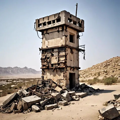 there is a tower that is in the middle of a desert