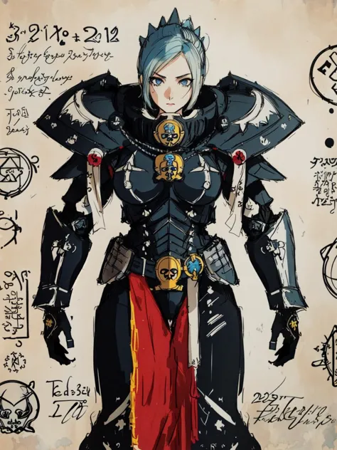 masterpiece, best quality,
1girl, (solo),
(21 years old, 21y.o, adult)
"     ",
light blue eyes,
spiky hair,
(<lora:edgWar40KAdeptaSororitas:0.7> EDGADEPTA ,WEARING EDGADEPTA,POWER ARMOR,SHOULDER ARMOR,SKULL EMBLEM:1.2)
"          ",
"        "  
<lora:Necronomicon-10:0.8> (Necronomicon Sketch)