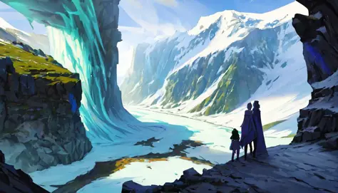 Conceptart,Arte conceptual,SamQuien,estilo mksks, musgo verde, especies, con vistas al abismo, montañas, hielo, Dragon