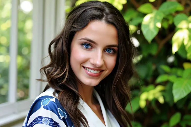 man, 19 years old, romanian, ebony skin, blue eyes, large eyes, boho kimono and crop top,  feathered layers hairstyle, depth of ...