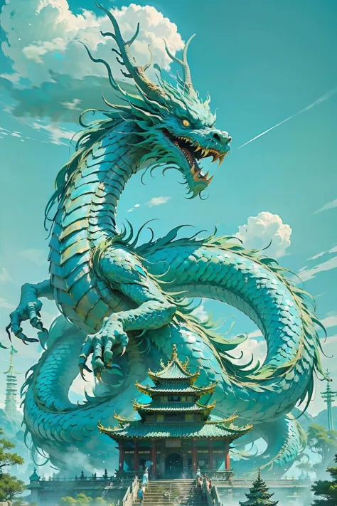 Best quality,masterpiece,ultra high res,nu no humans, (long:1.2),<lora:long-000020:0.8>, eastern dragon, east asian architecture...