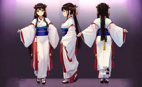 gril,hanfu,((three sided view:1.2,full body,simple background,multiple views,highres)),
