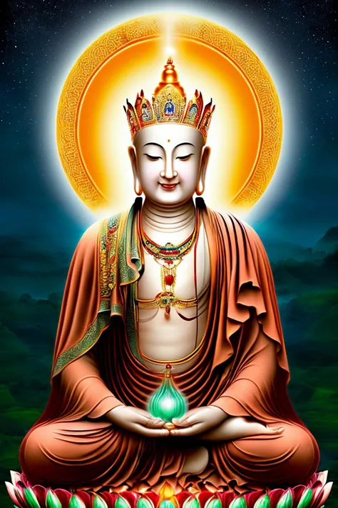 a buddha statue sitting on top of a lotus flower