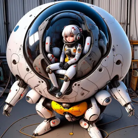 humanoid bipedal mech suit with a cute anime pilot girl inside <lora:bulbousbot-000005:1> bulbousbot
