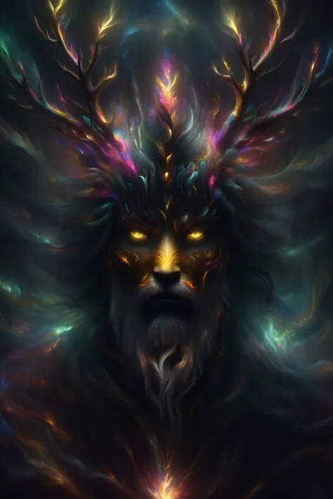 an ((extreme close up portrait shot)) of (one man:1.2) (1boy) (part man, part reindeer) with his (human face, man face), (flowing medium length white hair, (medium length beard), (large antlers:1.2)) and flowing ((bright yellow robes:1.2) trimmed with fur) and a ((bright yellow glowing nose)), very series expression, (highly detailed (glowing) neon yellow eyes:1.2), (Style-GravityMagic:1.1), (twisting swirls of colorful aurora magic everywhere), colorful aura lights in the background, antlers, (otherworldly:1.2), (elaborate textures:1.2), (volumetric lighting), (soft lighting:1.2), shallow depth of field, oil painting, (8k UHD, highest quality), <lora:add-detail-xl:0.8>, <lora:xl_more_art-full_v1:0.8>, <lora:DreamARTSDXL:0.9>, <lora:ExplosionMagic:0.8> explosionmagic, colorful aurora lights, glowing aura, <lora:SDXLAuroraStyle:0.7> AuroraStyle