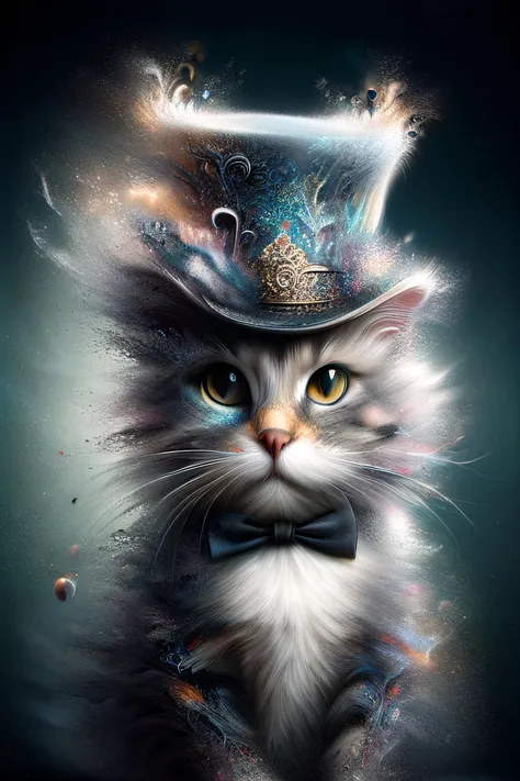 a close up of a cat wearing a top hat and a bow tie