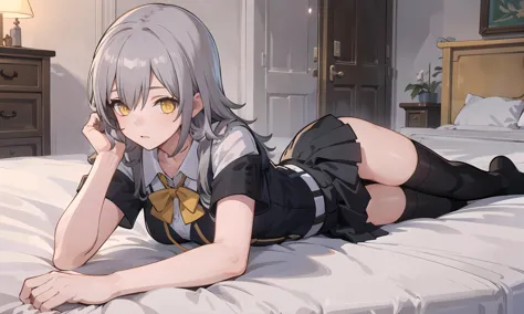 anime girl laying on bed with headphones on