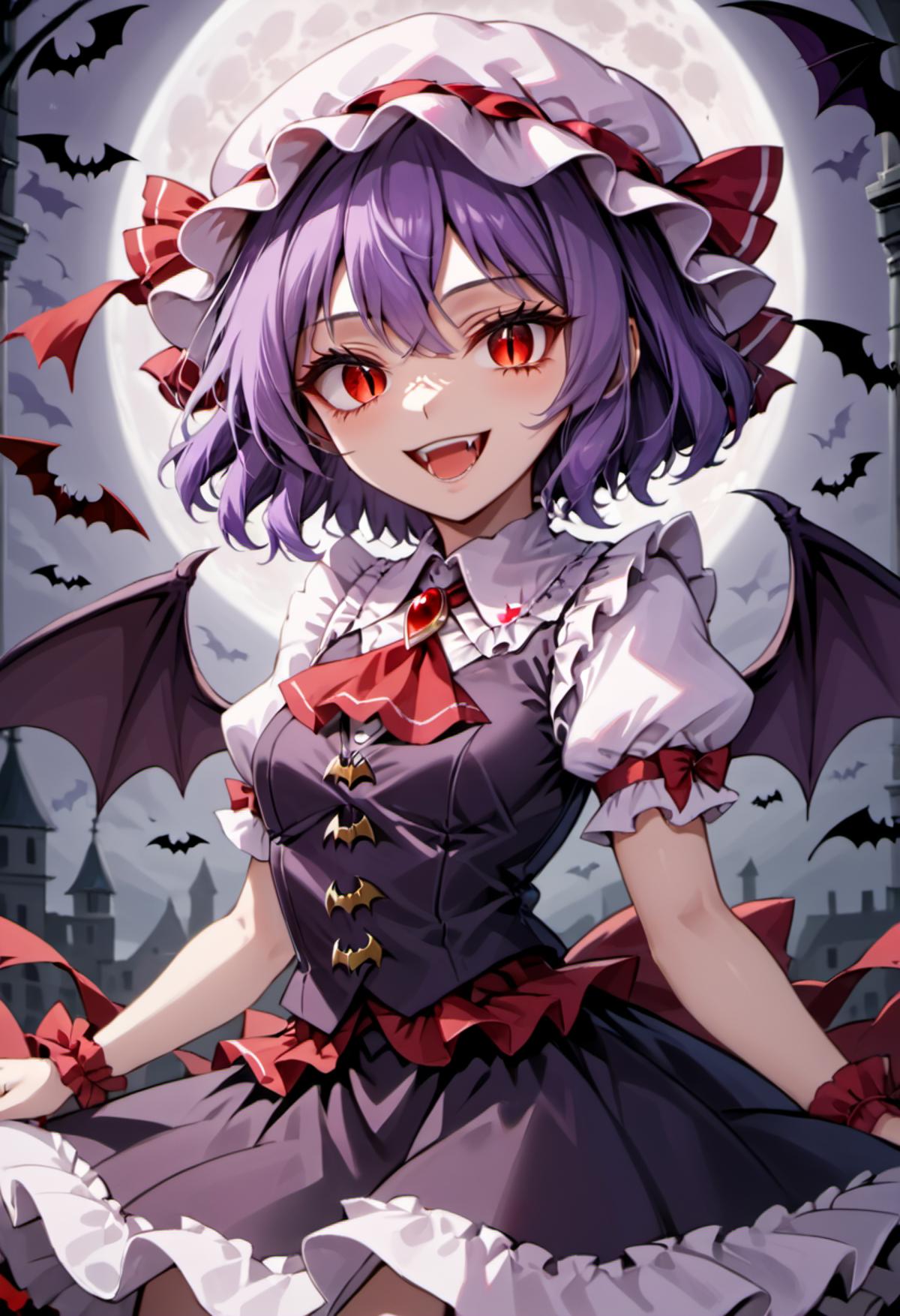 Remilia in black clothes and black hat, Touhou Project Remilia standing on  the t - SeaArt AI