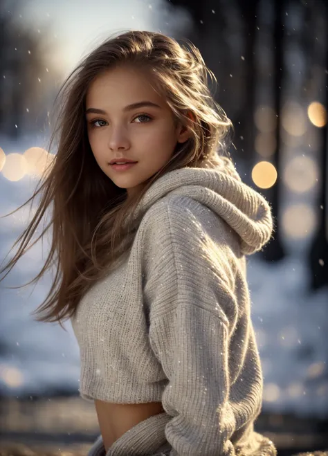 <lora:Allie Sherlock_LORA_a11s3:1> a11s3,, beautiful girl wearing a thin sweater, glamourous hair, depth of field, bokeh, morning in the snow, (masterpiece) (best quality) (detailed) (8k) (wallpaper) (cinematic lighting) (sharp focus) (intricate), dynamic lighting, vivid