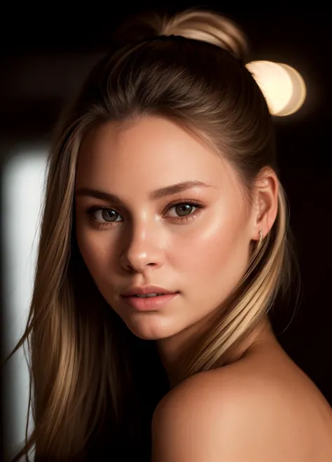 a woman with long hair and a ponytail is posing for a picture