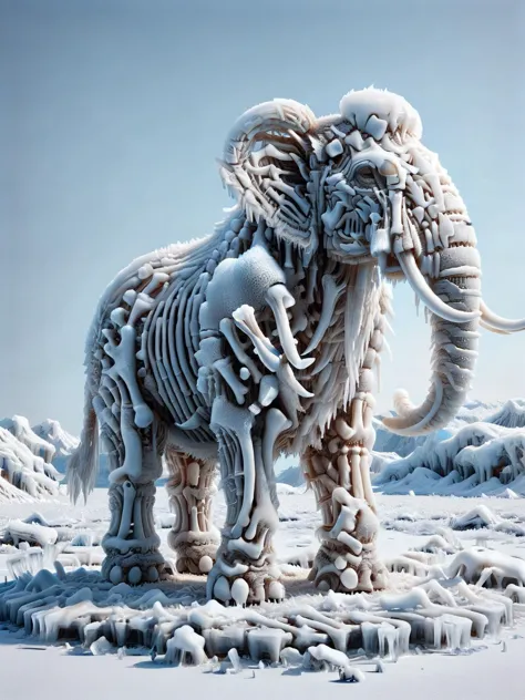 An ais-icebaby woolly mammoth made of ral-bnz, standing frozen in the tundra <lora:Ice_Style_SDXL:1> <lora:ral-bnz-sdxl:1>