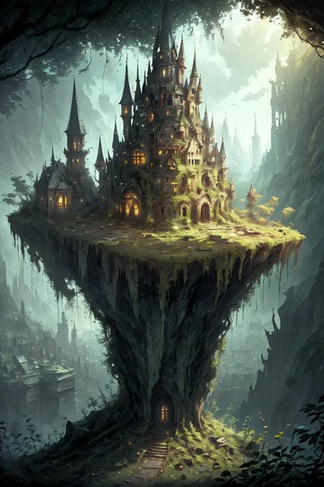 masterpiece of an overgrown stone city, fantasy, <lora:OvergrownCity:1>,