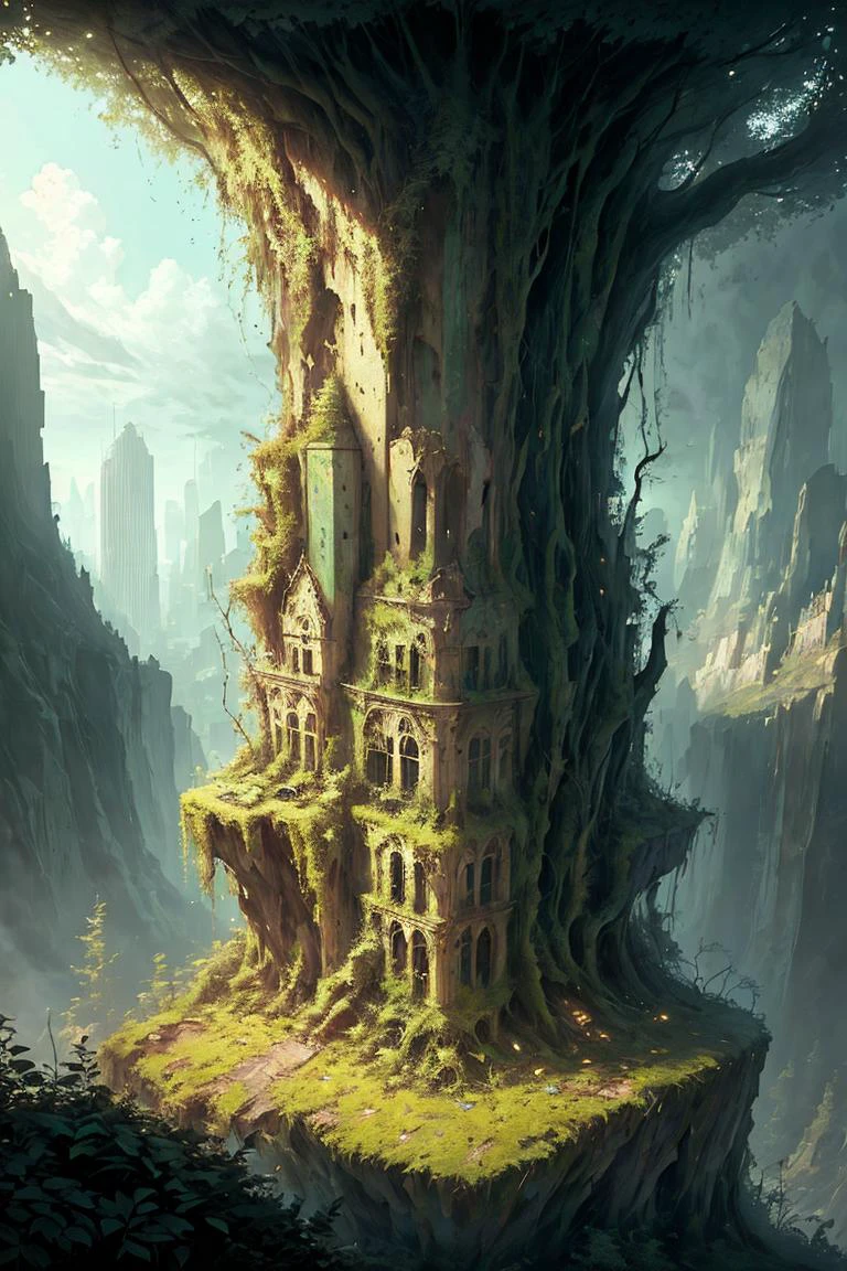 masterpiece of an overgrown stone city, fantasy, 
